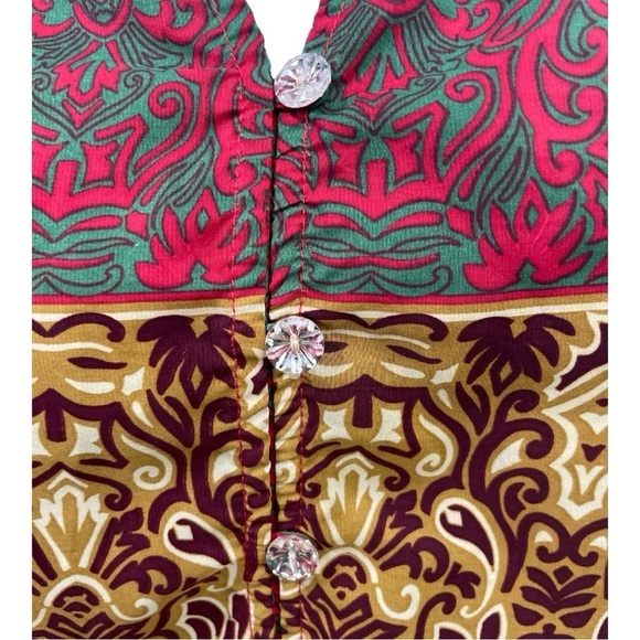 Figueroa & Flower Boho Blouse Top Red Gold Green Womens Size L - Picture 8 of 12